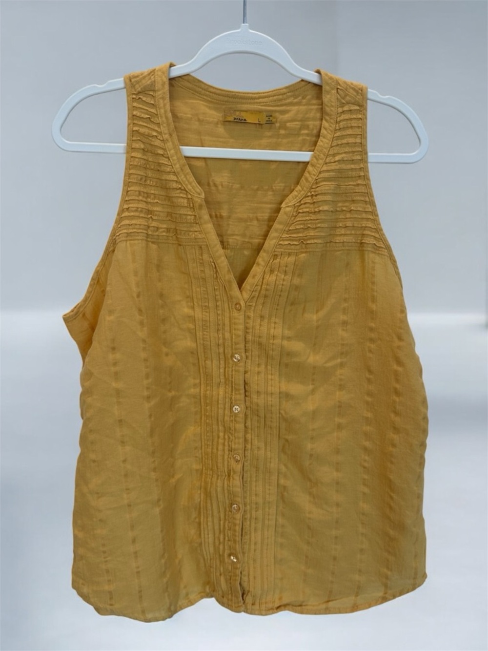 PrAna Nieves yellow organic cotton blend tank Size L button down front blouse